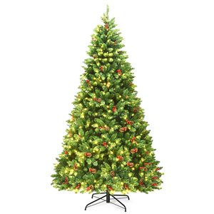 Costway 7.5-ft Pre-Lit Full Green Artificial Christmas Tree with 550 Constant Warm White LED Lights