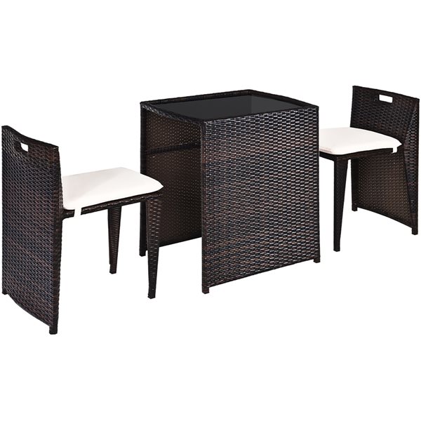 Costway Brown Metal and Rattan Frame Patio Conversation Set with White ...