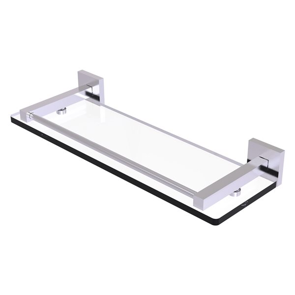 Allied Brass Montero Satin Chrome 1-Tier Wall Mount Glass Bathroom Shelf with Gallery Rail
