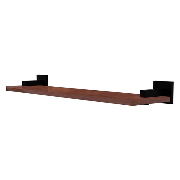 Allied Brass Montero Matte Black Wall Mount 1-Tier Wood Bathroom Shelf