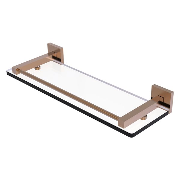 Allied Brass Montero Brushed Bronze 1-Tier Wall Mount Glass Bathroom Shelf with Gallery Rail
