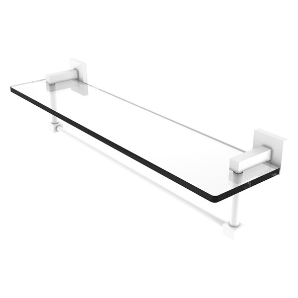 Allied Brass Montero Wall Mount Matte White 1-Tier Glass Bathroom Shelf with Towel Bar