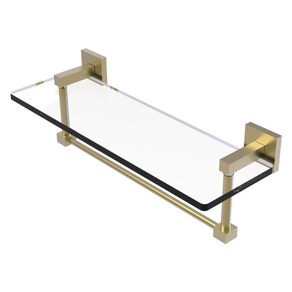 Allied Brass Montero Satin Brass 1-Tier Wall Mount Glass Bathroom Shelf with Towel Bar