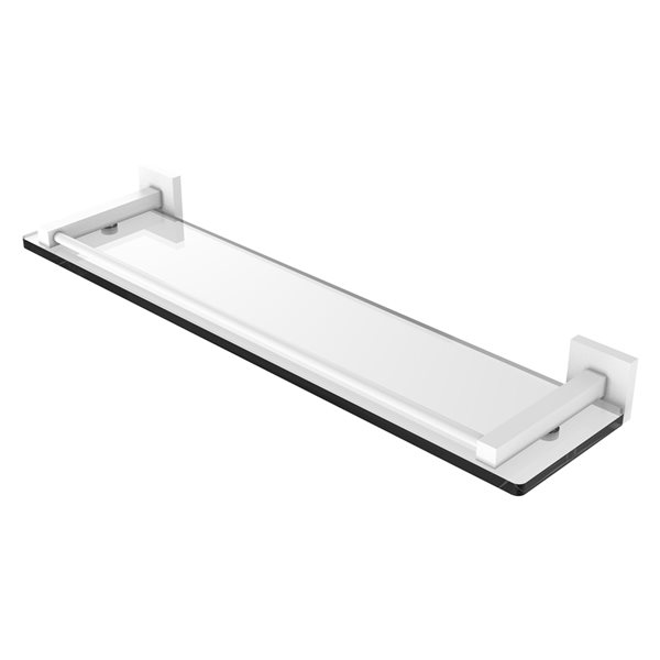 Allied Brass Montero Matte White Wall Mount 1-Tier Glass Bathroom Shelf with Gallery Rail
