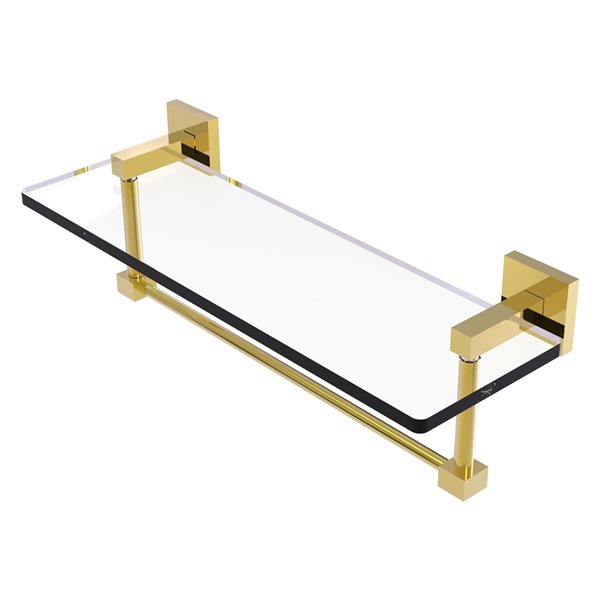Allied Brass Montero Polished Brass 1-Tier Wall Mount Glass Bathroom Shelf with Towel Bar