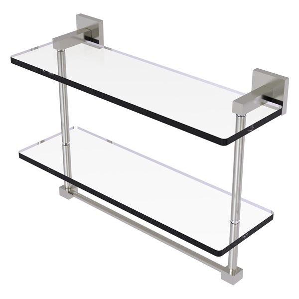Allied Brass Montero Satin Nickel 2-Tier 16-in Wall Mount Glass Bathroom Shelf