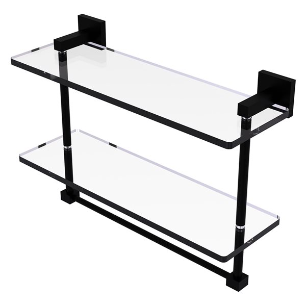 Allied Brass Montero Matte Black 2-Tier 16-in Wall Mount Glass Bathroom Shelf