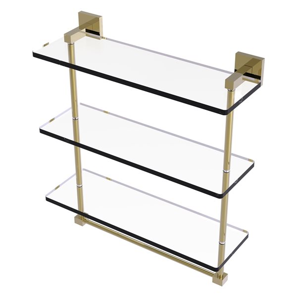 Allied Brass Montero Unlacquered Brass 3-Tier 16-in Wall Mount Glass Bathroom Shelf