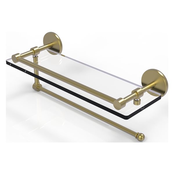 Allied Brass Prestige Skyline Satin Brass 1-Tier 16-in Glass Wall Mount Bathroom Shelf