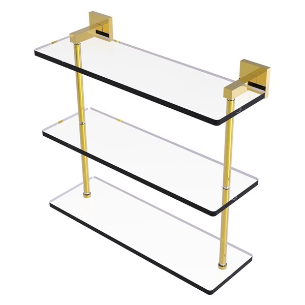 Allied Brass Montero Polished Brass 3-Tier 16-in Glass Wall Mount Bathroom Shelf