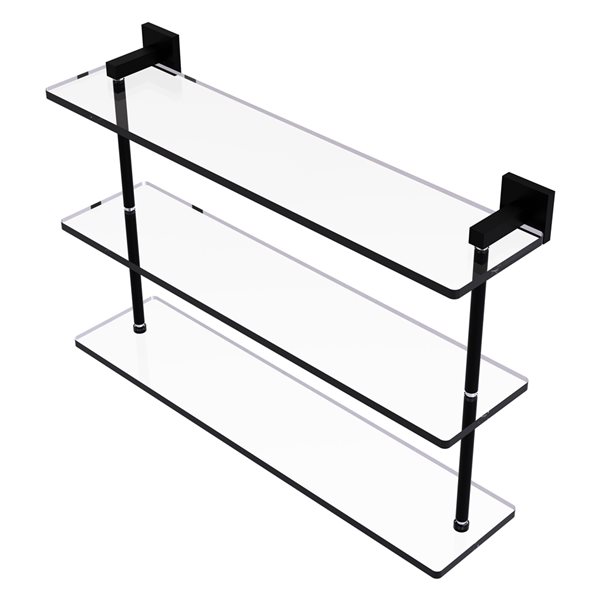 Allied Brass Montero Matte Black 3-Tier 22-in Glass Wall Mount Bathroom Shelf