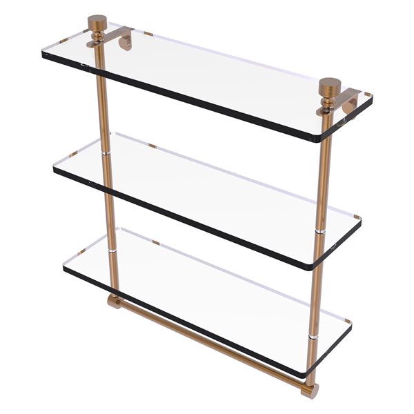 Allied Brass Foxtrot 16-in Brushed Bronze 3-Tier Glass Wall Mount Bathroom Shelf with Towel Bar