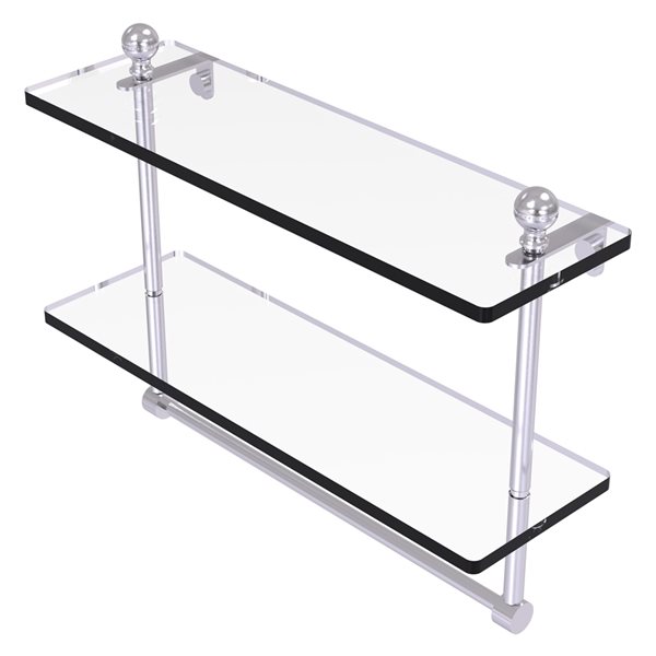 Allied Brass Mambo Satin Chrome 2-Tier Glass Wall Mount Bathroom Shelf with Towel Bar