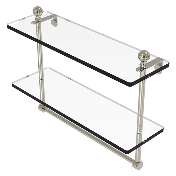 Allied Brass Mambo Polished Nickel 2-Tier Glass Wall Mount Bathroom Shelf with Towel Bar