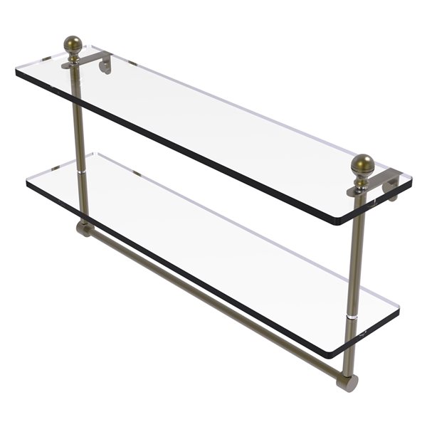 Allied Brass Mambo 22-in Antique Brass 2-Tier Glass Wall Mount Bathroom Shelf with Towel Bar