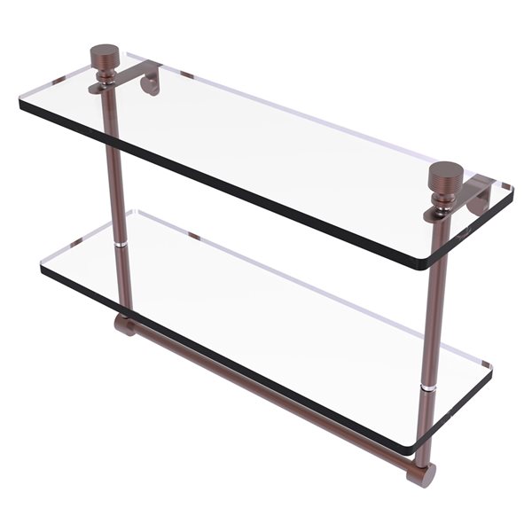 Allied Brass Foxtrot 16-in Antique Copper 2-Tier Glass Wall Mount Bathroom Shelf with Towel Bar