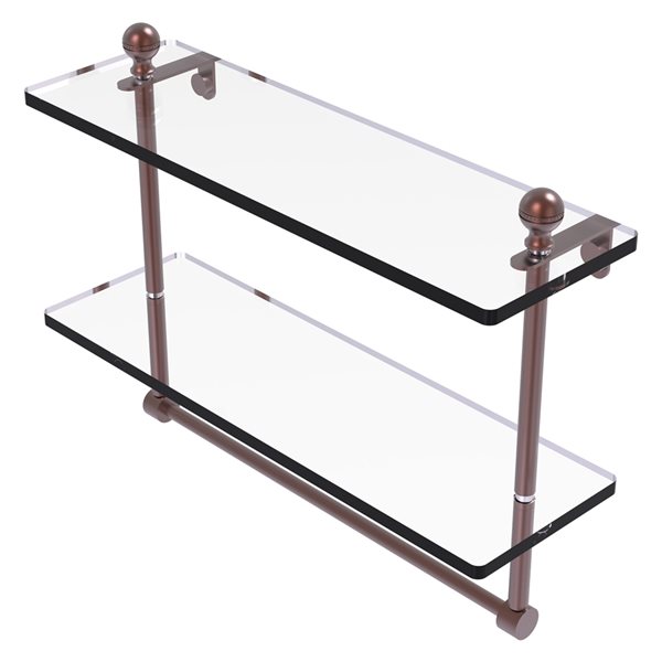 Allied Brass Mambo Antique Copper 2-Tier Glass Wall Mount Bathroom Shelf with Towel Bar