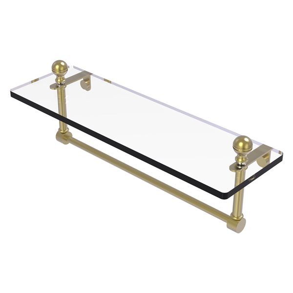 Allied Brass Mambo Satin Brass 1-Tier Glass Wall Mount Bathroom Shelf with Towel Bar