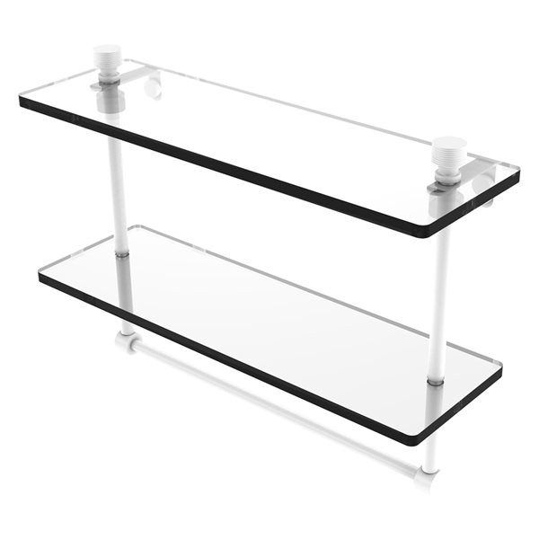 Allied Brass Foxtrot 16-in Matte White 2-Tier Glass Wall Mount Bathroom Shelf with Towel Bar