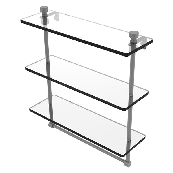 Allied Brass Foxtrot 16-in Matte Grey 3-Tier Glass Wall Mount Bathroom Shelf with Towel Bar