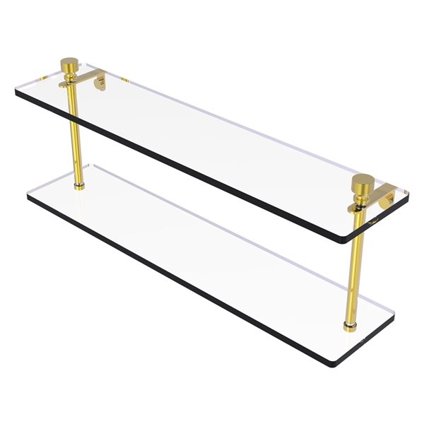 Allied Brass Foxtrot Polished Brass 2-Tier Glass Wall Mount Bathroom Shelf