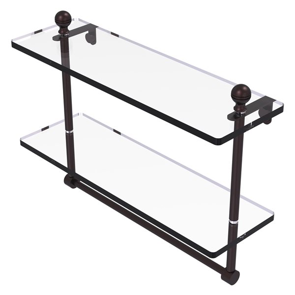 Allied Brass Mambo Antique Bronze 2-Tier Glass Wall Mount Bathroom Shelf with Towel Bar