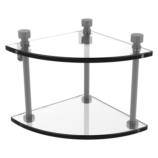 Allied Brass Foxtrot Matte Grey 2-Tier Corner Glass Wall Mount Bathroom Shelf
