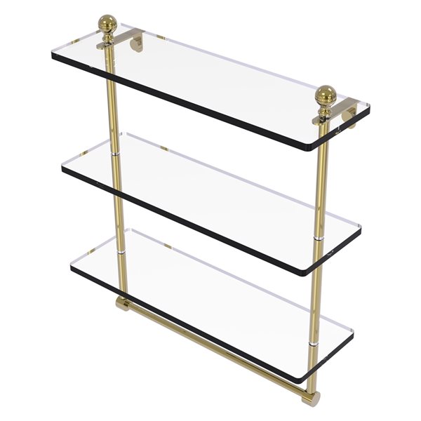 Allied Brass Mambo 3-Tier Unlacquered Brass Glass Wall Mount Bathroom Shelf