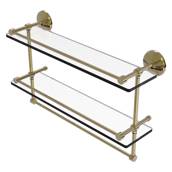 Allied Brass Monte Carlo 2-Tier Glass Wall Mount Bathroom Shelf in Unlacquered Brass
