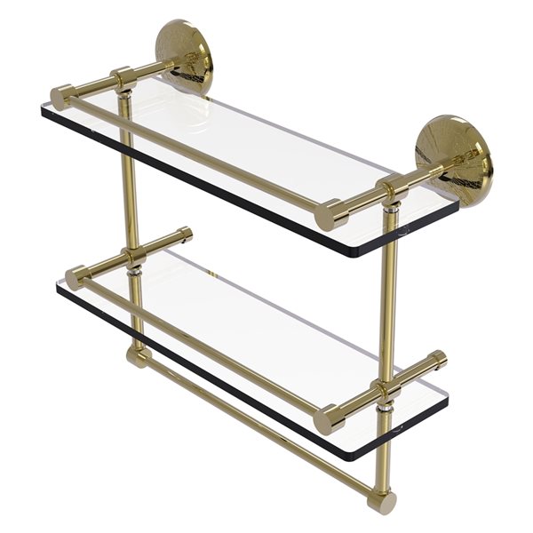 Allied Brass Monte Carlo Unlacquered Brass Finish 2-Tier Glass Wall Mount Bathroom Shelf