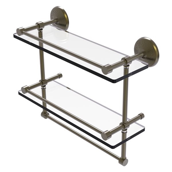 Allied Brass Monte Carlo 2-Tier Antique Brass Glass Wall Mount Bathroom Shelf