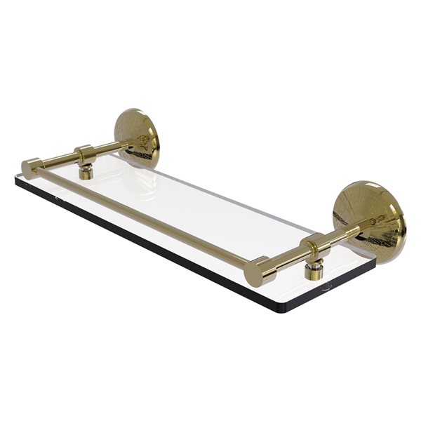 Allied Brass Monte Carlo Unlacquered Brass 1-Tier Glass Wall Mount Bathroom Shelf