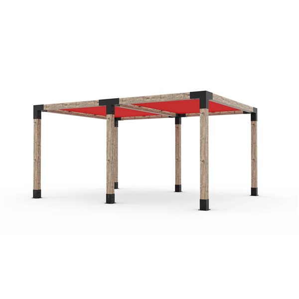 Ensemble pour pergola double autoportante par Toja Grid de 12 pi x 16 pi pour bois 6 x 6, auvent rouge inclus