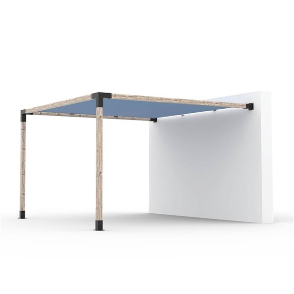 Ensemble pour pergola adossée par Toja Grid de 12 pi x 12 pi pour bois 6 x 6, auvent en denim inclus