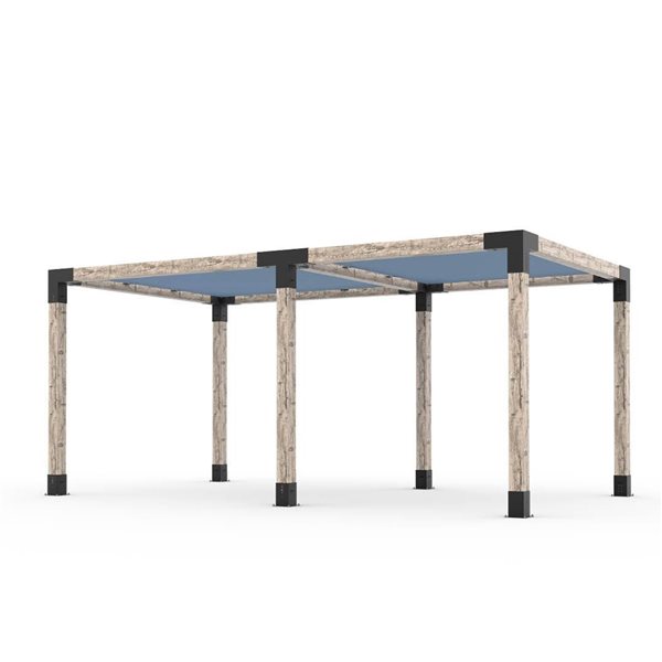 Ensemble pour pergola double autoportante par Toja Grid de 10 pi x 18 pi pour bois 6 x 6, auvent en denim inclus