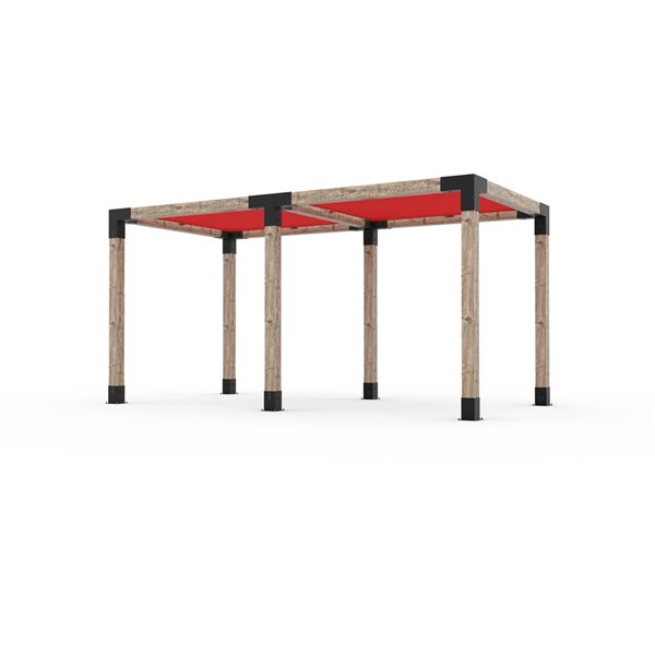 Ensemble pour pergola double autoportante par Toja Grid de 8 pi x 16 pi pour bois 6 x 6, auvent rouge inclus