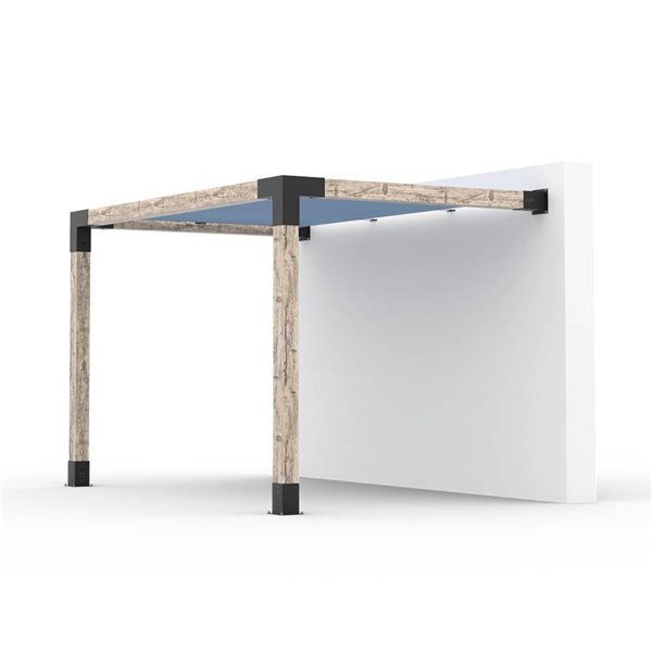 Ensemble pour pergola adossée par Toja Grid de 8 pi x 12 pi pour bois 6 x 6, auvent en denim inclus