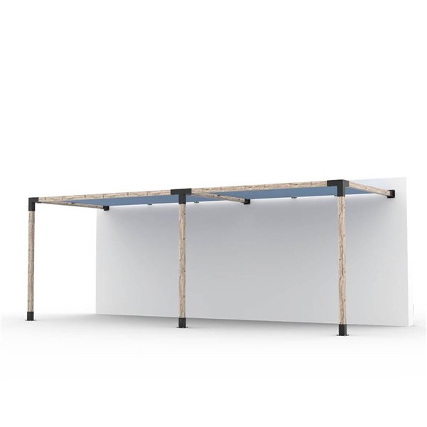 Ensemble pour pergola double adossée par Toja Grid de 8 pi x 22 pi pour bois 4 x 4, auvent en denim inclus