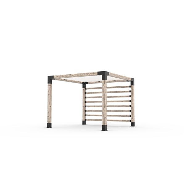 Ensemble pour pergola adossée par Toja Grid de 10 pi x 10 pi pour bois 6 x 6, mur KNECT 4 x 4 et auvent blanc inclus