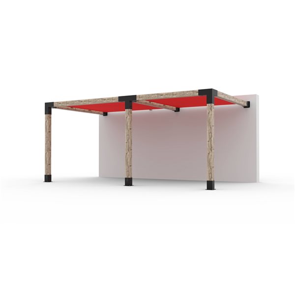 Ensemble pour pergola double adossée par Toja Grid de 10 pi x 18 pi pour bois 6 x 6, auvent rouge inclus