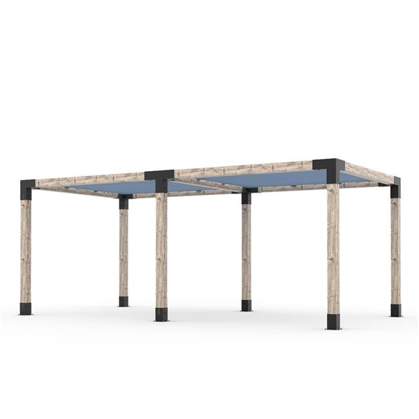 Ensemble pour pergola double adossée par Toja Grid de 10 pi x 20 pi pour bois 6 x 6, auvent en denim inclus