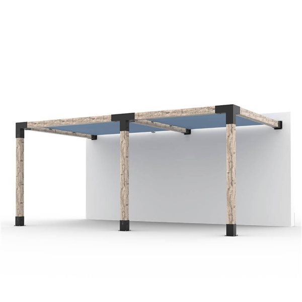 Ensemble pour pergola double adossée par Toja Grid de 10 pi x 18 pi pour bois 6 x 6, auvent en denim inclus