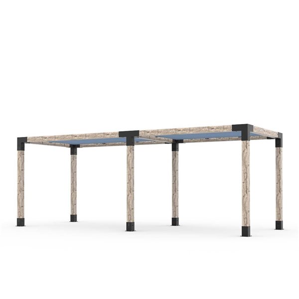 Ensemble pour pergola double autoportante par Toja Grid de 8 pi x 22 pi pour bois 6 x 6, auvent en denim inclus