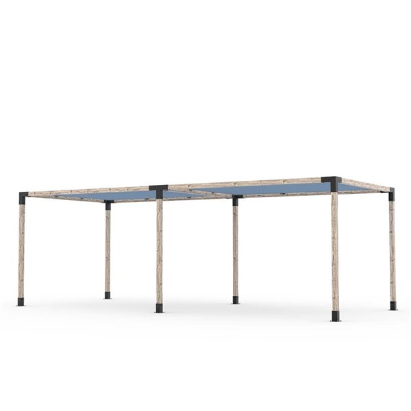 Ensemble pour pergola double autoportante par Toja Grid de 10 pi x 24 pi pour bois 6 x 6, auvent en denim inclus