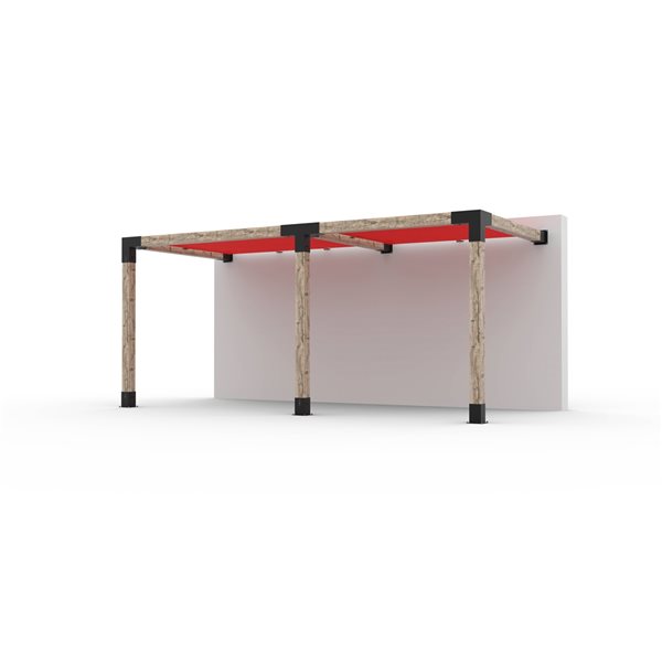 Ensemble pour pergola double adossée par Toja Grid de 8 pi x 18 pi pour bois 6 x 6, auvent rouge inclus