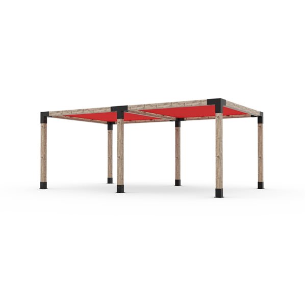 Ensemble pour pergola double autoportante par Toja Grid de 12 pi x 20 pi pour bois 6 x 6, auvent rouge inclus