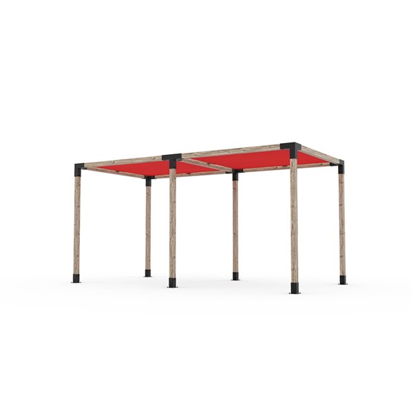 Ensemble pour pergola double autoportante par Toja Grid de 8 pi x 16 pi pour bois 4 x 4, auvent rouge inclus