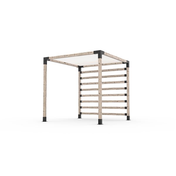 Ensemble pour pergola adossée par Toja Grid de 8 pi x 8 pi pour bois 4 x 4, mur KNECT 4 x 4 et auvent blanc inclus