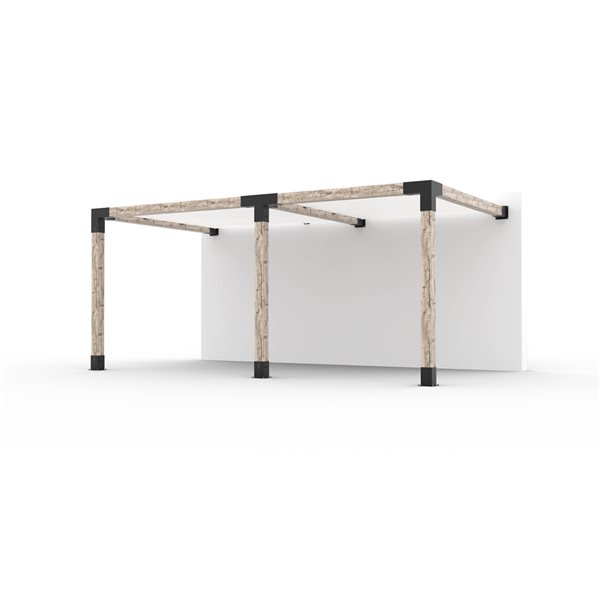 Ensemble pour pergola double adossée par Toja Grid de 10 pi x 18 pi pour bois 6 x 6, auvent blanc inclus