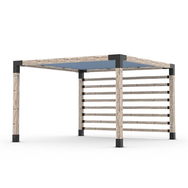 Toja Grid 12-ft x 12-ft Attached Pergola Kit for 6 x 6 Wood - 4 x 4 KNECT Wall and Denim Canopy Included